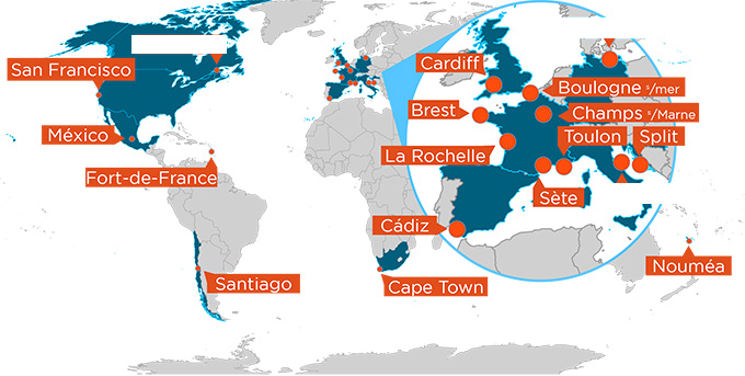Carte des villes participant à l'Océan Hackathon